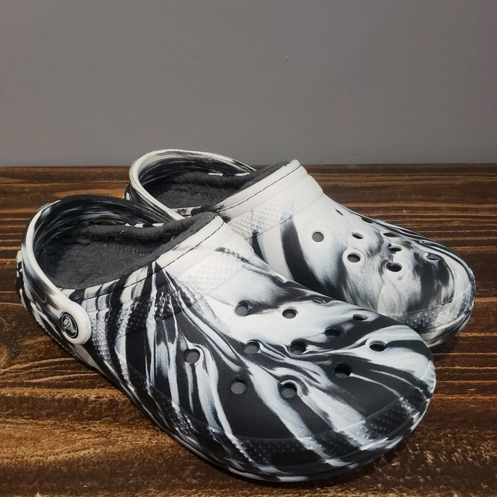 Crocs Classic Lined Clog Black White Marble Tie Dye Men's Size 8